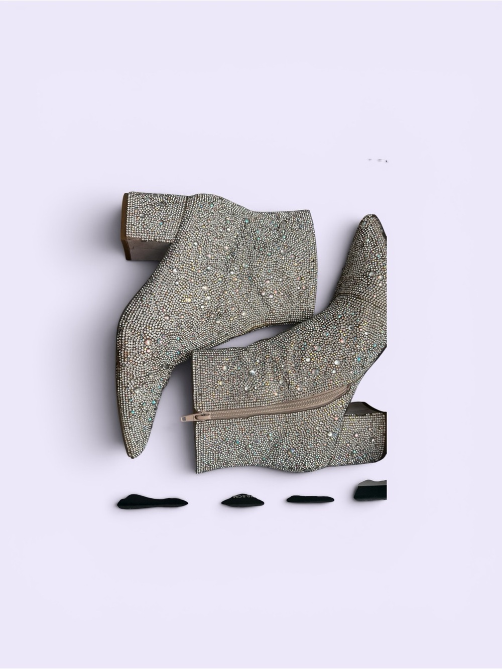 Betsey Johnson Iridescent Crystal Embellished Silver Ankle Booties
